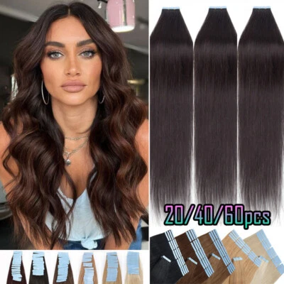 150g Tape In THICK 100% Remy Human Hair Extensions FULL HEAD Skin Weft #Black US - Image 1 of 4