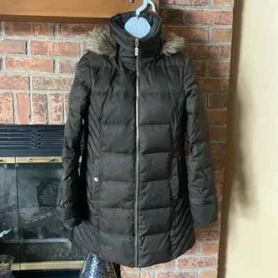 Abrigo acolchado Kenneth Cole Reaction aves acuáticas pato plumón largo caqui verde S Foto 1 de 4