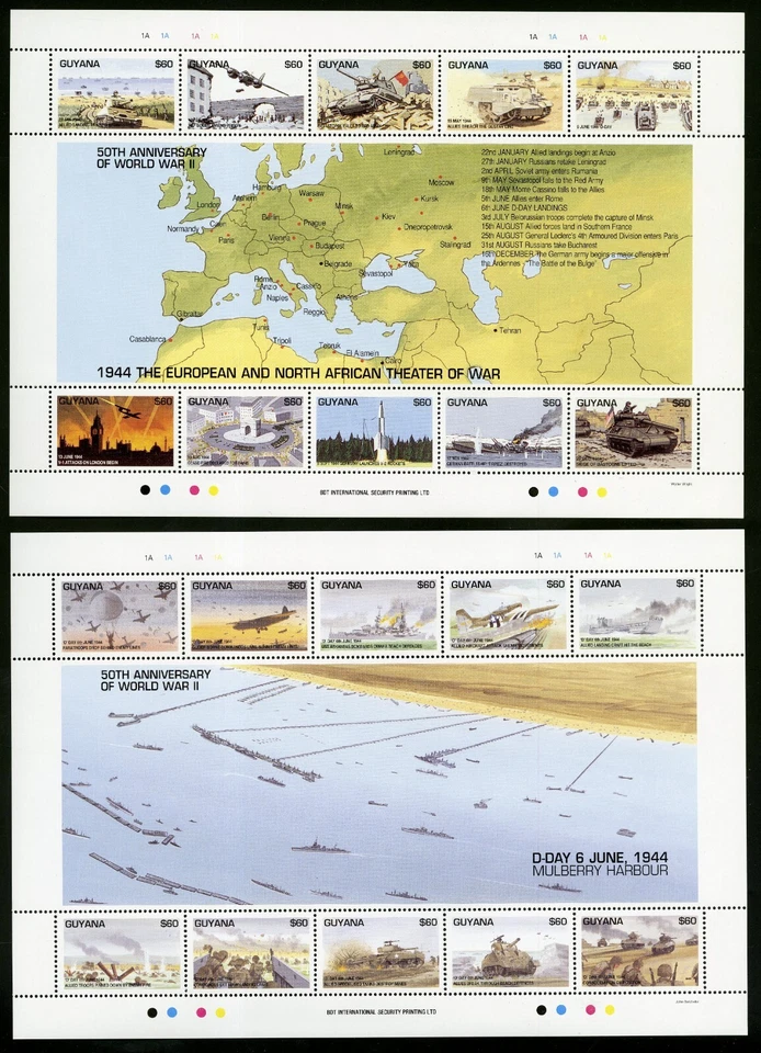 Juego de sábanas completas Guyana 1994 Scott # 2816-2817 como nuevo nunca montado Foto 1 de 1