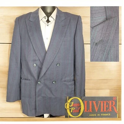 Chaqueta Blazer Jean Paul Olivier Para Hombre 38R Doble Pecho Azul Rayas Francia Lana Foto 1 de 4