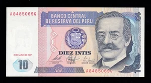 F.C. PERÚ , 10 INTIS 1987 , S/C (UNC) , P.129 . - Picture 1 of 2
