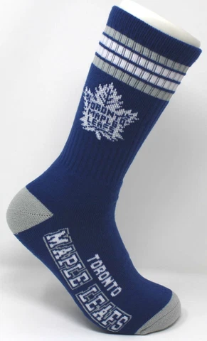 Toronto Maple Leafs NHL Blue w/ Gray FBF 4-Stripe Deuce Crew Socks *Large Cover