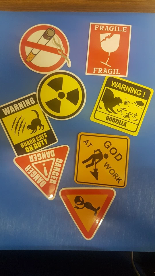 8 of Fun Warning Zone Themed Stickers For Laptop, Suitcase Folder Etc - Image 1 of 1