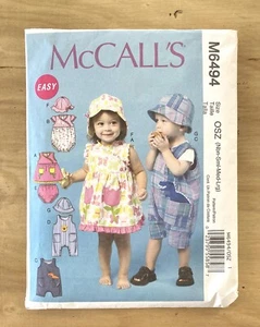 McCall’s M6494 Infant Toddler Dress Romper Hat Pattern Unisex Size NB-L Uncut - Picture 1 of 2