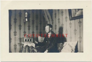 RPPC Photo MAN with PHONOGRAPH PLAYER Home Interior NESS COUNTY KANSAS 1910-20s - Picture 1 of 2