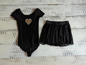 Gonna avvolgente Danskin Now taglia 6-6X nera leopardata cuore SS/7-8 chiffon - Foto 1 di 8