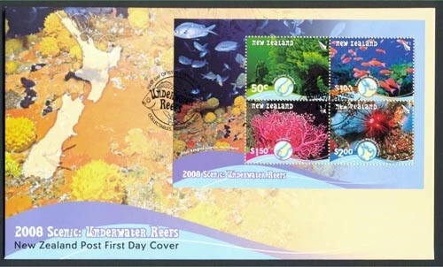 NEW ZEALAND FDC 2008 UNDERWATER REEFS M/S FISH CORAL (ID:F2154 (9/1) - Image 1 of 1