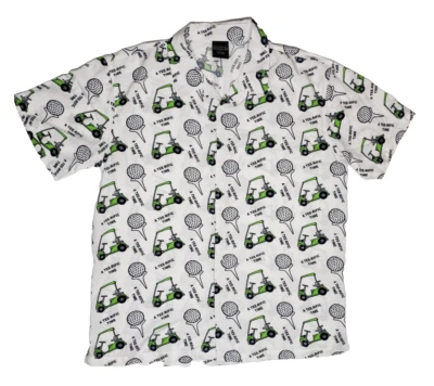 Bioworld 男式白色/绿色高尔夫“A Tee-Rific Time”纽扣衬衫,尺寸 M — 第 1/4 张图片