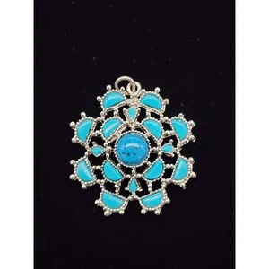 Vintage Southwest Inspired Faux Turquoise Pendant, Silver Tone Star Style - Picture 1 of 4