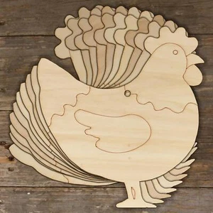 10x Wooden Chicken Cockerel Craft Shape 3mm Ply Farmyard Animal - Picture 1 of 4
