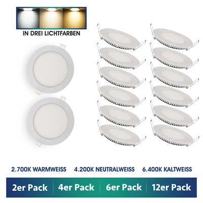 2er - 12er Pack LED Einbaustrahler Einbau-Leuchten rund flach 6W Einbau-Spot - Bild 1 von 4