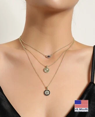 Moda Mujeres Retro Joyería Collar Capas Negro Cristal Mal de Ojo Colgante 1945 Foto 1 de 3