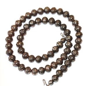 22"- 11mm NAVAJO Pearl BENCH BEAD NECKLACE Darker Vintage Old Oxidized STERLING - Picture 1 of 10