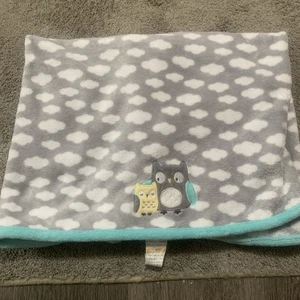 Parent's Choice Gray Clouds Aqua Trim Plush Owl Blanket - Picture 1 of 3