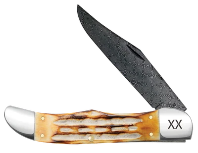 Case xx Knives Folding Hunter Burnt Natural Bone 27237 Damascus Pocket Knife - Image 1 of 4
