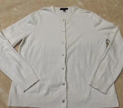 Cardigã suéter Lands End feminino LS Supima Crew branco  - Imagem 1 de 3