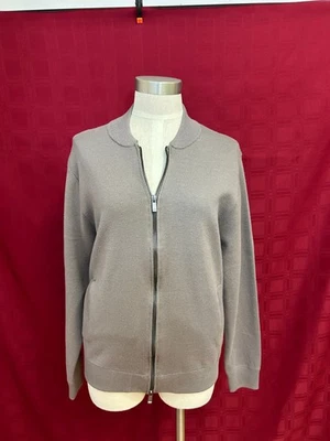 Cárdigan Suéter Chaqueta Mediana Mujer Elie Tahari Bolsillos Elásticos Gris Foto 1 de 4
