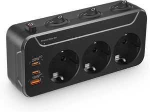 Adattatore Presa Tripla Salvaspazio,Presa Multipla Con Interruttore Indipendenti - Foto 1 di 12