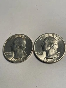 LOT OF TW0 90 % SILVER GEM/BRILLIANT 1945 (S) 1947 (S) QUARET COINS - Picture 1 of 2