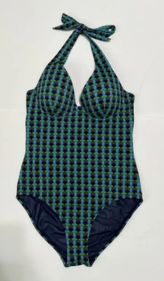 BODEN Size 34C Enhancer Swimsuit Green Blue Geometric Swim Womens - Image 1 of 3
