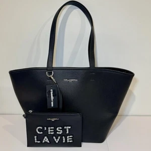 NWT Karl Lagerfeld Paris Large Gifting Tote In Black W Detachable Crystal Pouch - Picture 1 of 13