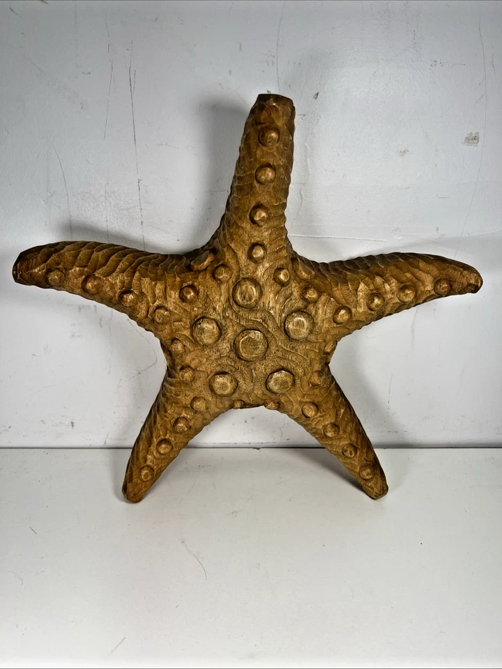 VINTAGE OLD LARGE CARVED WOOD STARFISH OCEAN BEACH PRIMITIVE - Image 1 of 4