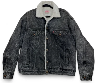 Vintage Levi's Type 3 Sherpa Lined Denim Trucker Jacket Mens L Black Jean USA - Image 1 of 4