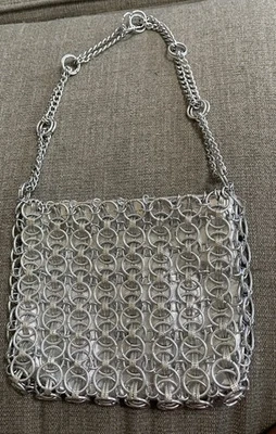 Vtg  1960s WALBORG Silver Metal Chain Link Bag Purse 8” X 7” Strap 10” Drop - Image 1 of 4