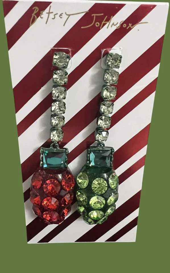 Pendientes Betsey Johnson Campanas Gingle Navidad Desajuste Luz Gota Vidrio Nuevo Foto 1 de 4