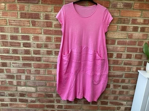 Made in Italy Pink Cotton Summer midi Dress Size 14 , Pockets , Short Sleeved - Picture 1 of 5