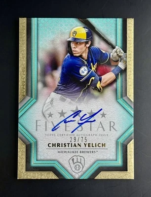 2023 Topps Five Star Christian Yelich On Card Auto Aqua Parallel /75  - Image 1 of 2