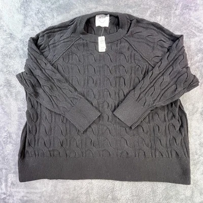 Suéter feminino Aerie 2XL preto cabo malha pulôver gola redonda aconchegante macio - Imagem 1 de 4