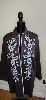 Chaqueta LINEA Louis Dell'Olio Marrón Chocolate Bordada Flores Boho S Cremallera Foto 1 de 4