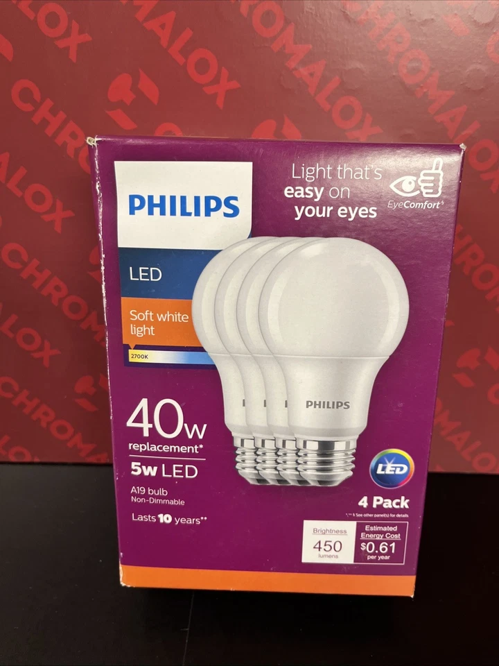 Philips A19 LED Soft White 2700K  5W =13,500 = 40W Replacement. 4-Pack - Image 1 of 1