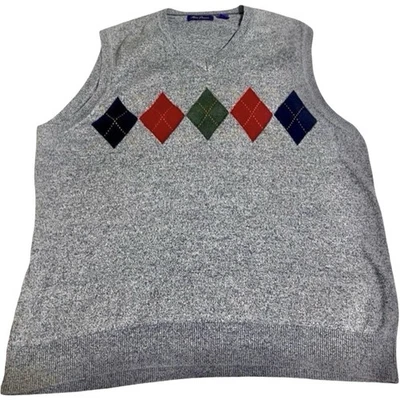 Men’s XL Argyle Sweater Vest Gray Knit Pullover Golf Preppy Classic Style - Image 1 of 4