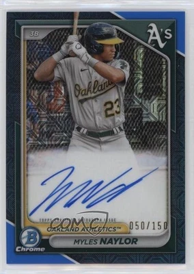 2024 Bowman Chrome Mega Box Prospect Mojo Blue Refractor /150 Myles Naylor Auto - Image 1 of 2
