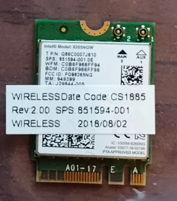 TARJETA BLUETOOTH ORIGINAL INTEL 8265NGW DOBLE BANDA 01AX702 Foto 1 de 4