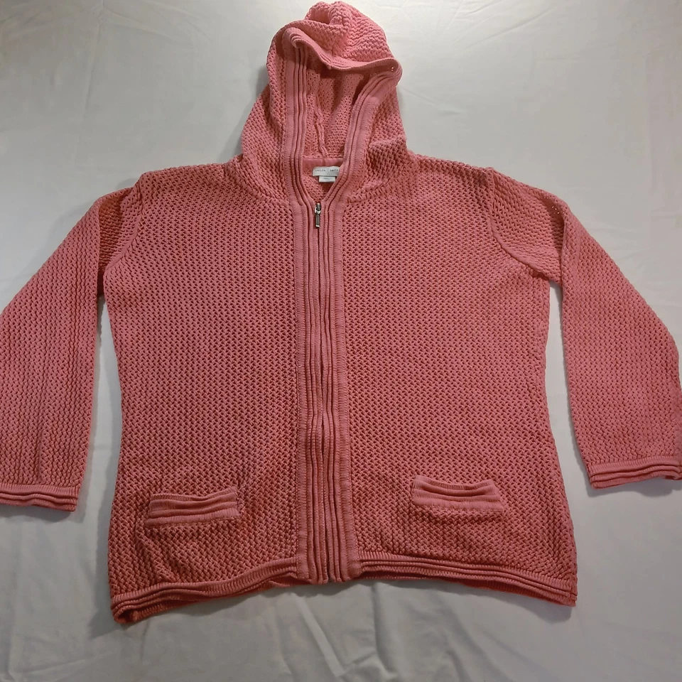 Jaclyn Smith Knit Zip-Up Hoodie Size Large L/G Coral Pink - Image 1 of 4