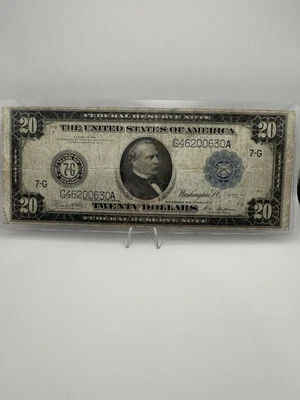 1914 $20 Federal Reserve Note – Blue Seal – Grover Cleveland- Large Bank Note - Image 1 of 2