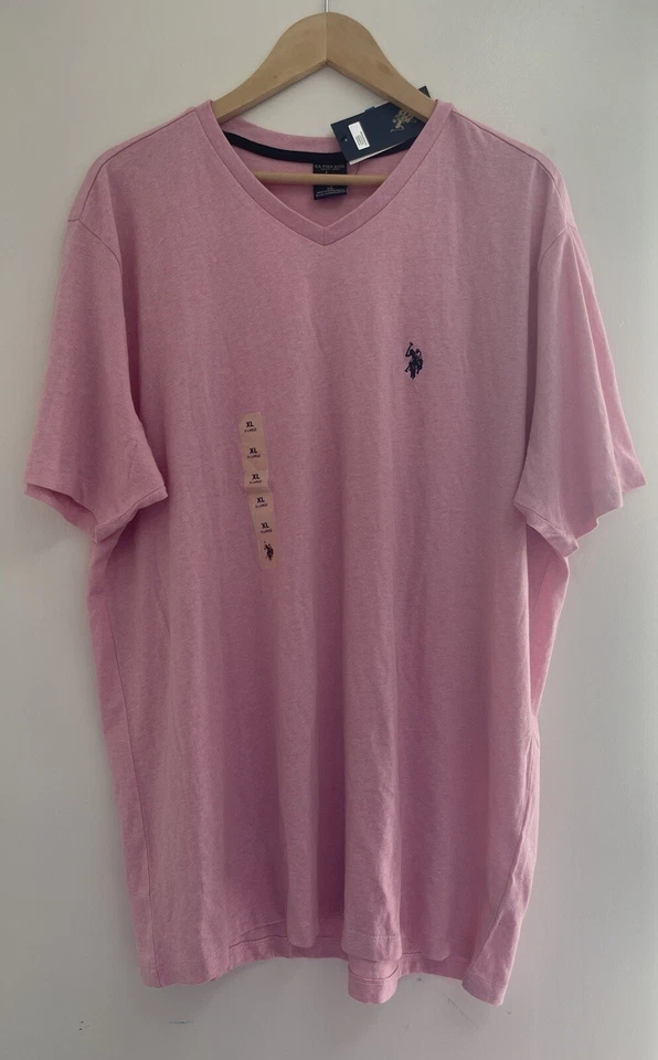 U.S. Polo Assn Womens Solid Pink Soft Lightweight Cotton Blend V-Neck T-Shirt XL - Image 1 of 3