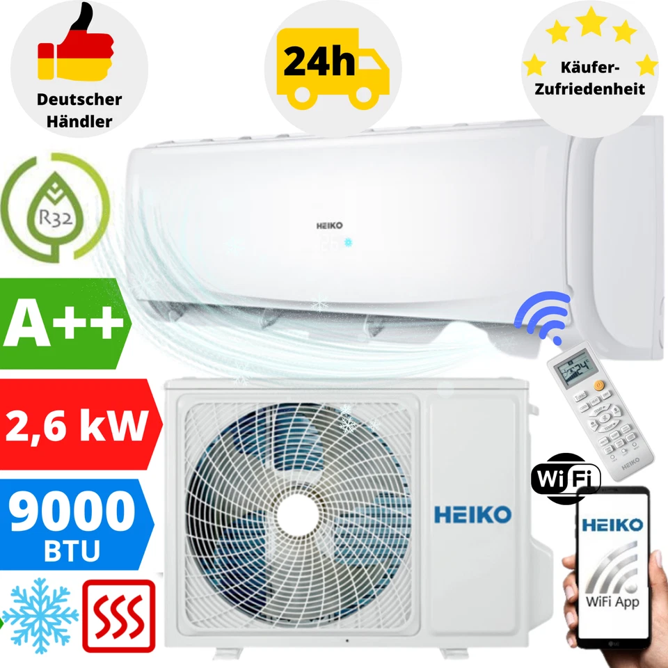 Split Klimaanlage 9000 BTU Klimagerät Inventer Klima WLAN R32 2,6 kW Splitgerät - Bild 1 von 4