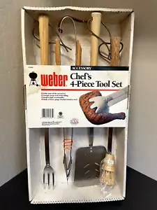 Vtg 1989 Weber Chef’s 4 Piece Stainless Steel Wood Grill Kettle Tool Set NEW USA - Picture 1 of 5