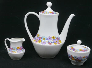 VINTAGE MITTERTEICH BAVARIA PORCELAIN COFFEE SET, POT, CREAMER, SUGAR, FLORAL - Picture 1 of 9
