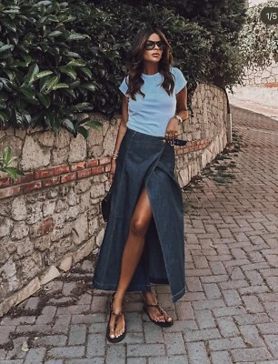 ZARA NEW FW24 Z1975 DENIM WRAP MIDI SKIRT 7966/406_SIZE XS-XL - Image 1 of 4