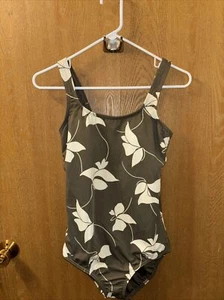 Lands' End Damen Einteiler Badeanzug U-Ausschnitt grün geblümt - Größe 8L - - Bild 1 von 5