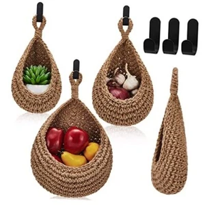 Teardrop Hanging Baskets, Onion Basket Coat Bohemian Storage Fruit Wall Linen - Picture 1 of 7