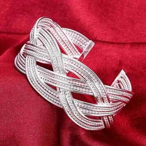 DOTEFFIL Bracciale Bracciale Apertura Rete Tessuta Argento Sterling 925 Gioielli - Foto 1 di 6