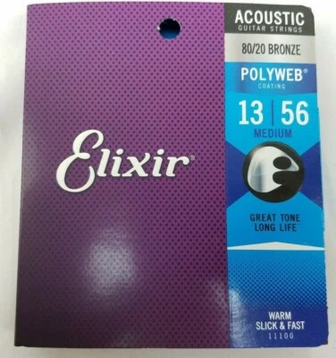 Cuerdas para guitarra acústica Elixir 11100 calibre 13-56 80/20 bronce con revestimiento Polyweb Foto 1 de 3