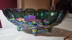 Indiana Carnival Glass Iridescent Purple / Blue Harvest Grape 12 Inch Fruit Bowl - Picture 1 of 7