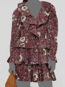 $445 Ulla Johnson Women's Red "Lola" Ruffled Long Sleeve Mini Dress Size 10 - Picture 1 of 4